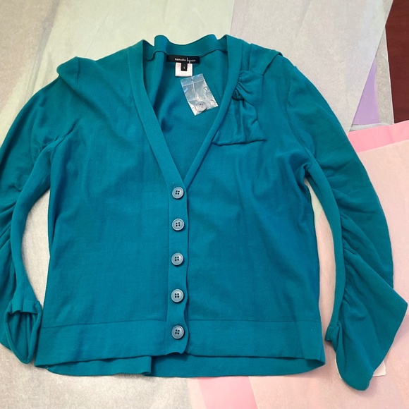 NWT! Neiman Marcus Tag! Nanette Lepore Teal Bow Cardigan SMALL - Picture 2 of 14